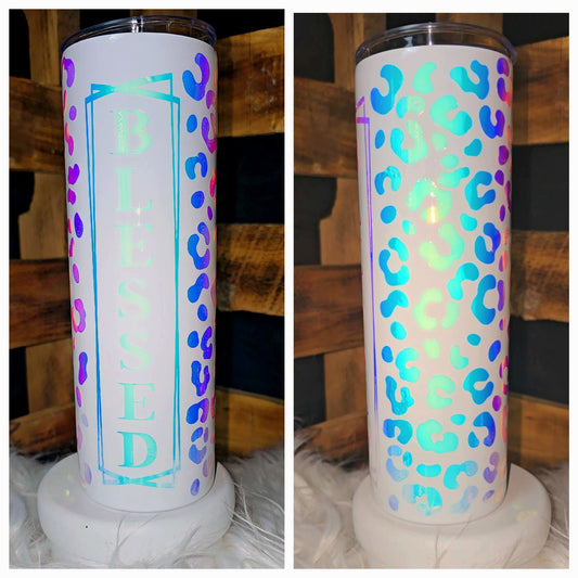 Blessed Leopard Iridescent Glow Tumbler