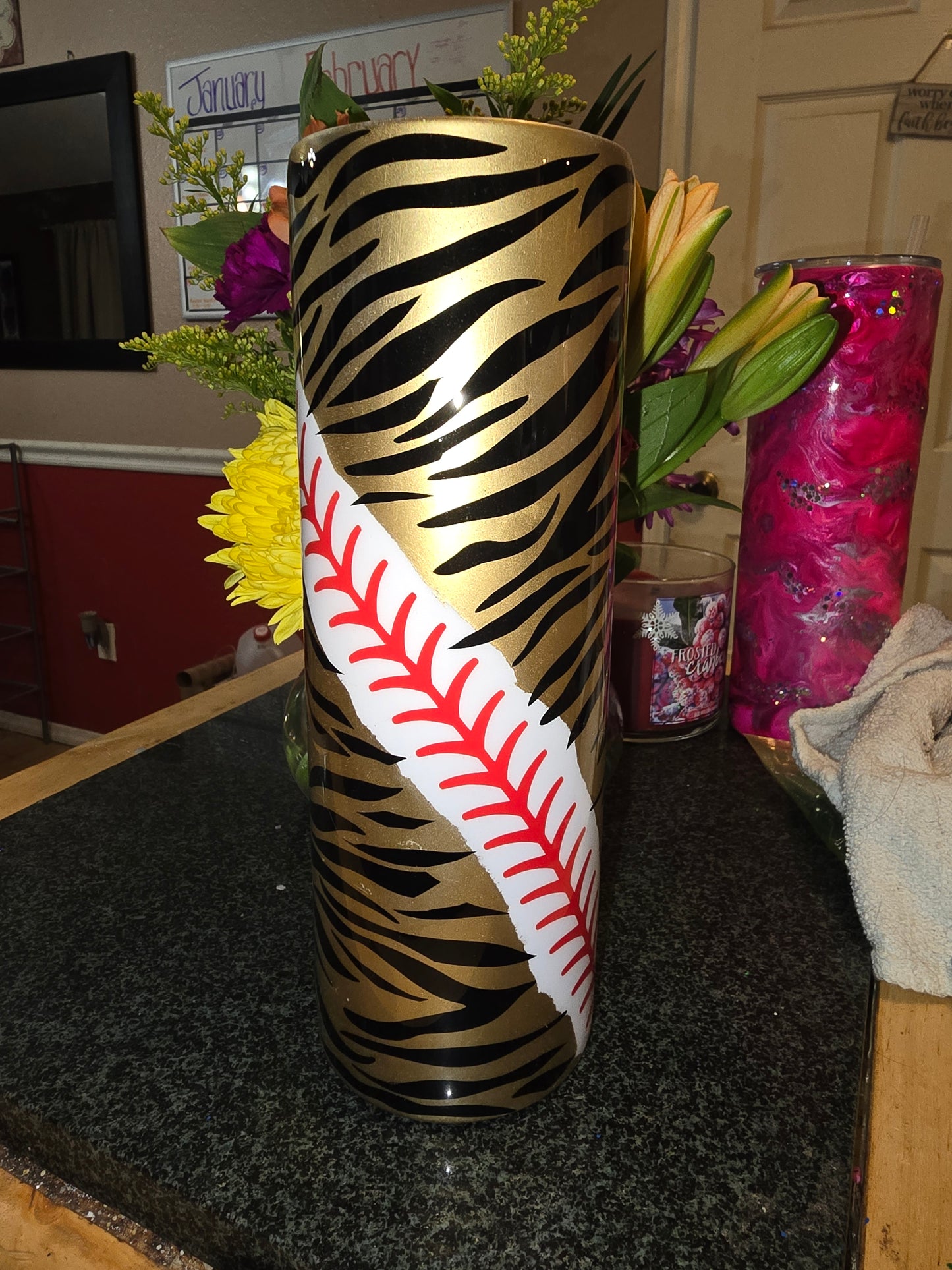 Tiger Stripes Baseball Tumbler Black and Gold
